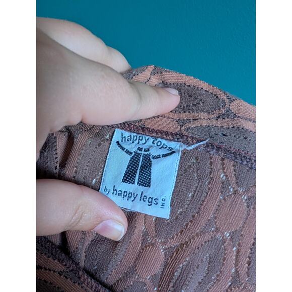 Vintage dagger collar crochet eyelet top in brown and tan size small geometric - Picture 6 of 6